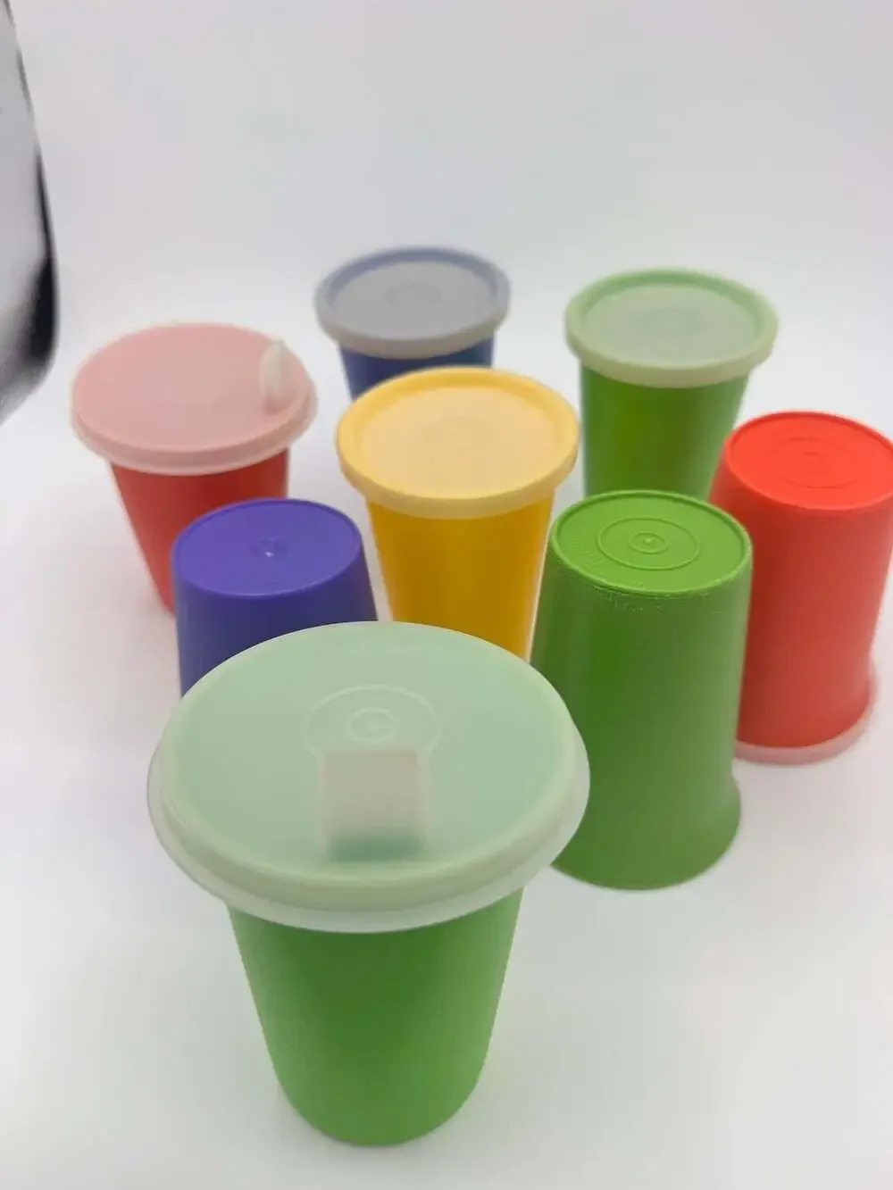Vintage Tupperware Tumblers with Lids, Set of 6 Multi-Colored Sipper Cups
